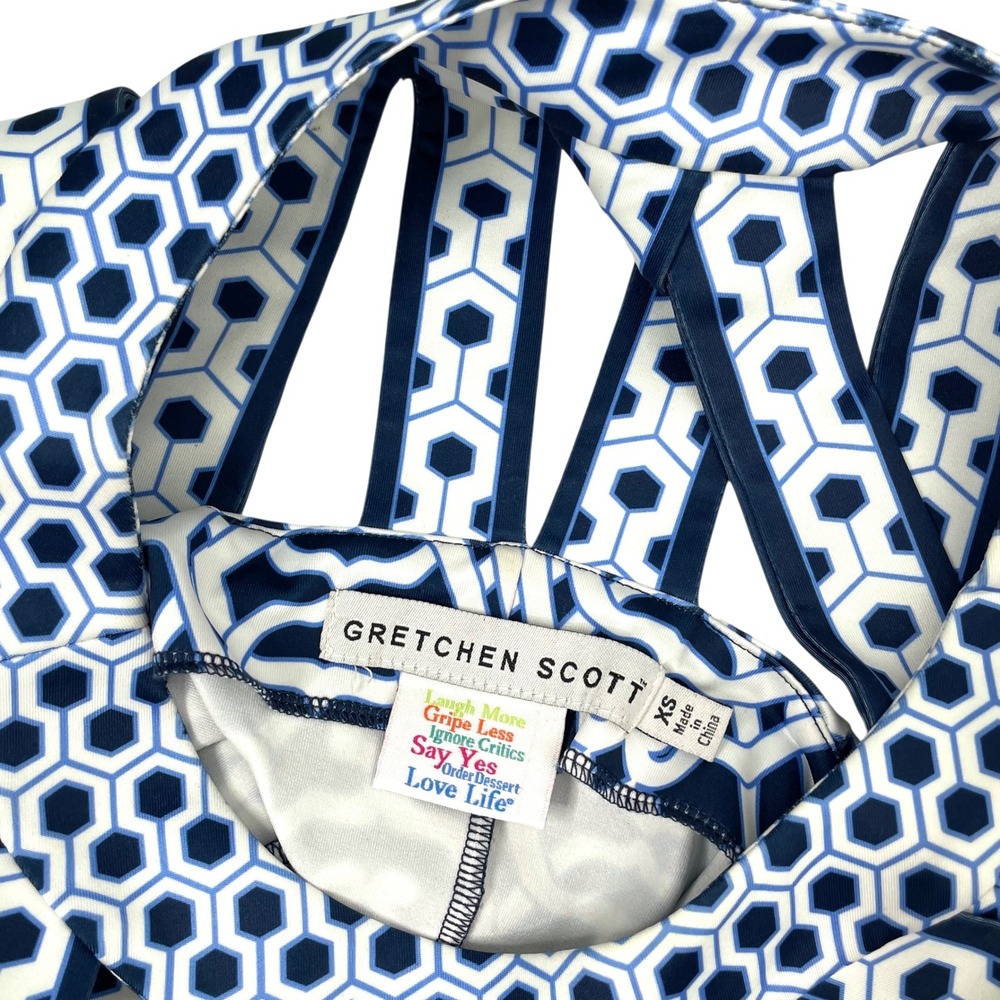 Gretchen Scott Isosceles cut‎ out printed Dress Size XS blue white Rio Gio - Picture 4 of 8